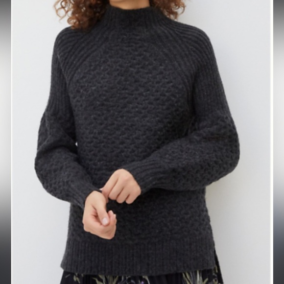 Anthropologie Sweater Womens Small Bia Mock Neck Waffle Knit Alpaca Cozy Tunic - Picture 1 of 8